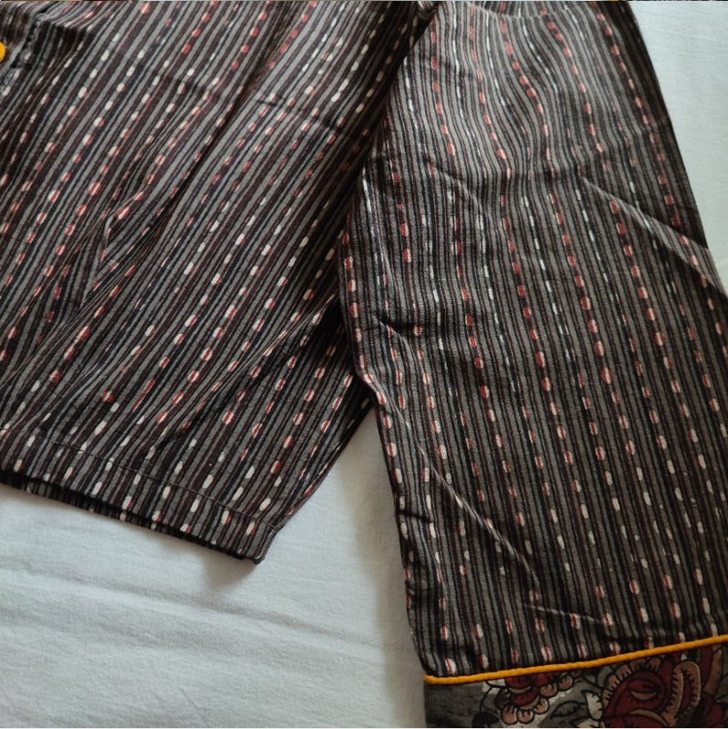 Black & Grey Pure Cotton Handblock Printed Contemporary Blouse Crop Top