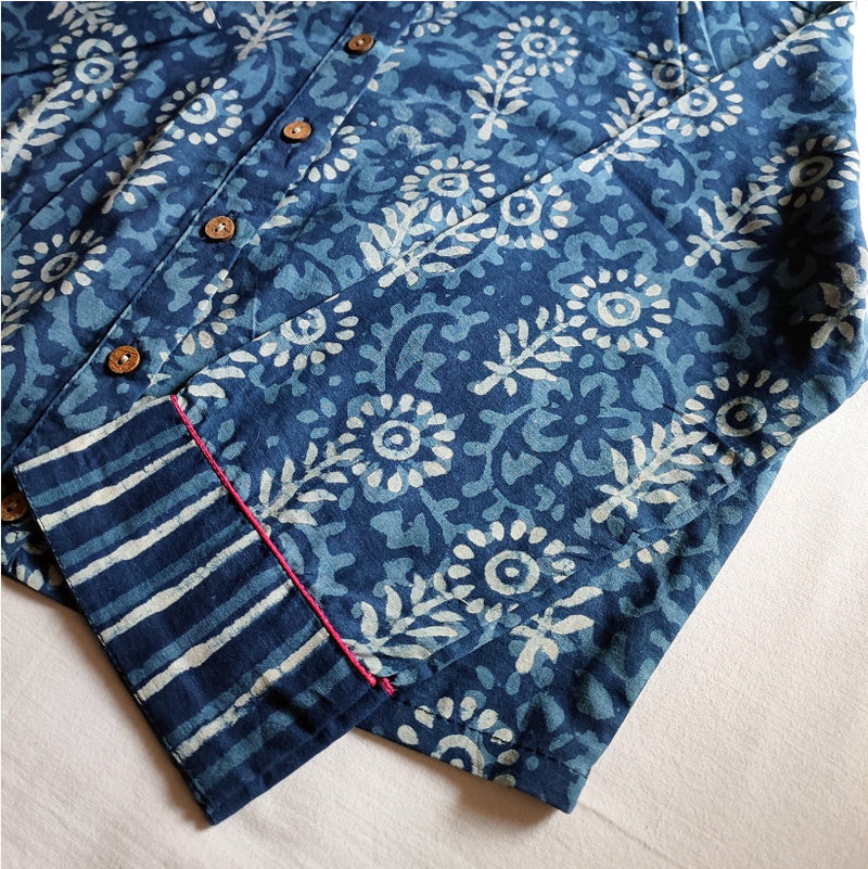 Indigo Blue Pure Cotton Handblock Printed Contemporary Blouse/ Crop Top