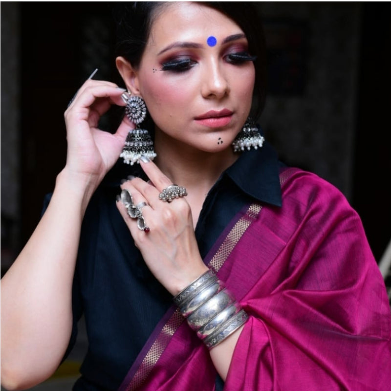 Wine Pink Maheshwari Silk Saree with Zari Work