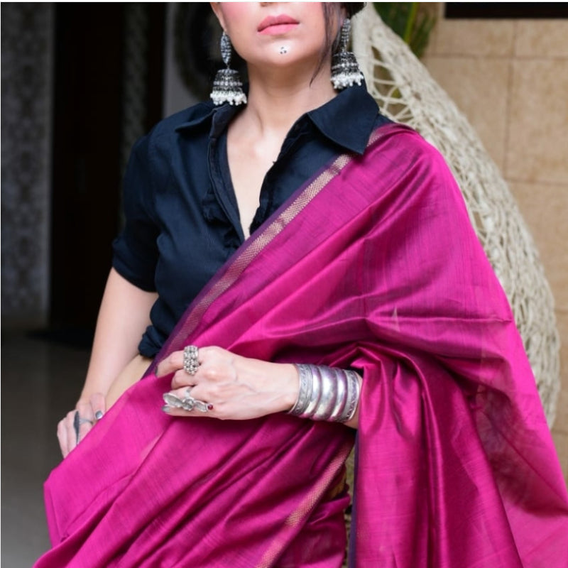 Wine Pink Maheshwari Silk Saree with Zari Work