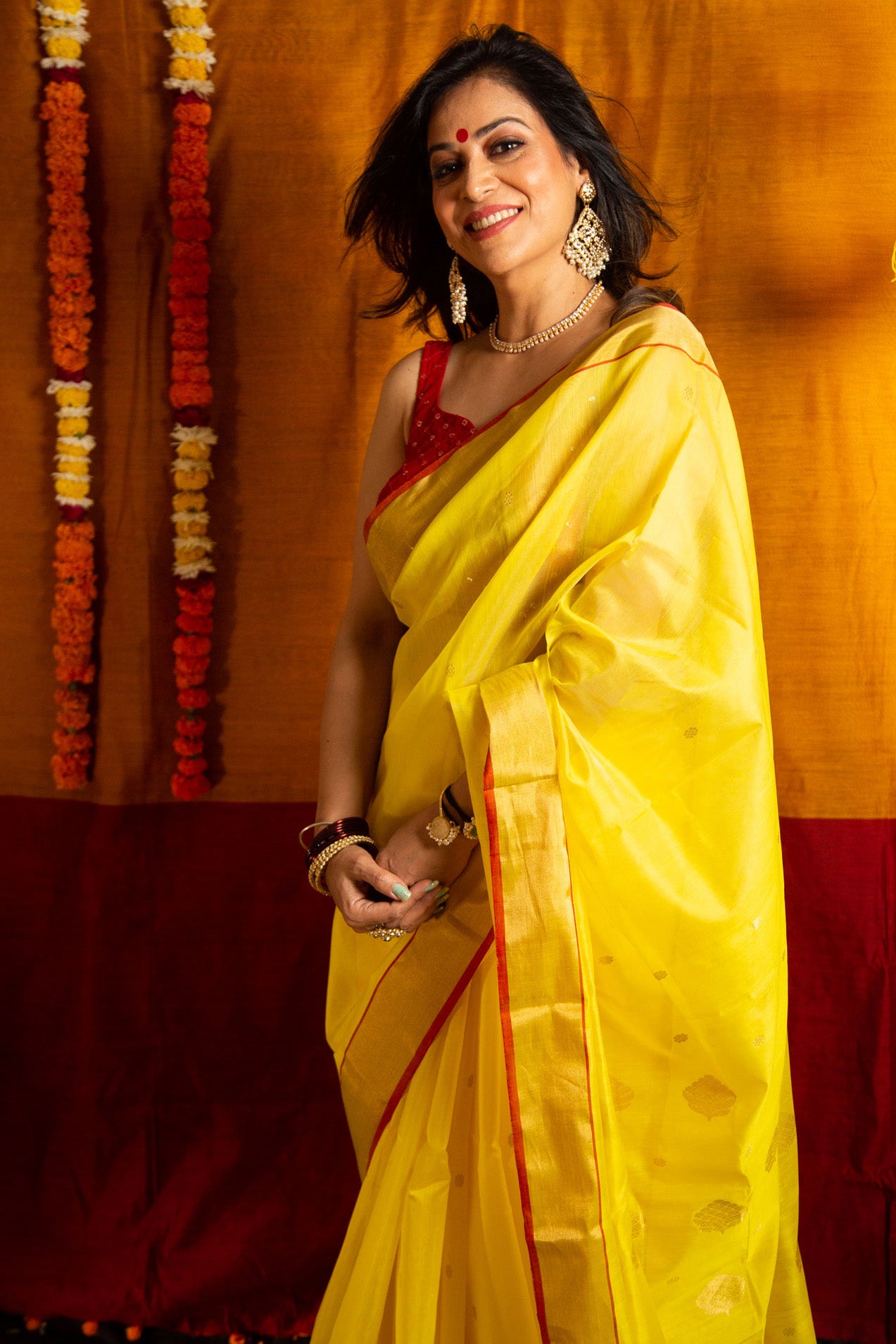 Cadmium Yellow Premium Mercerised Chanderi Silk Saree