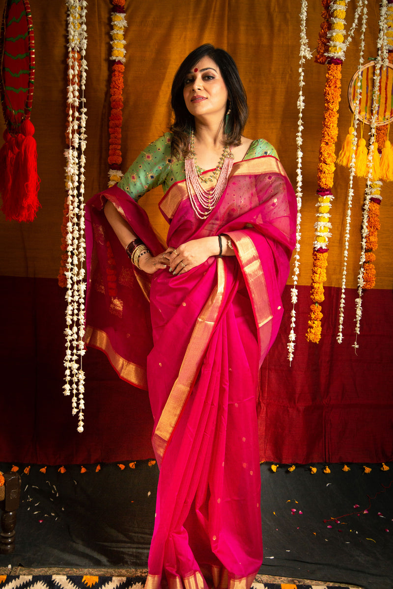 Queen Pink Premium Mercerised Chanderi Silk Saree