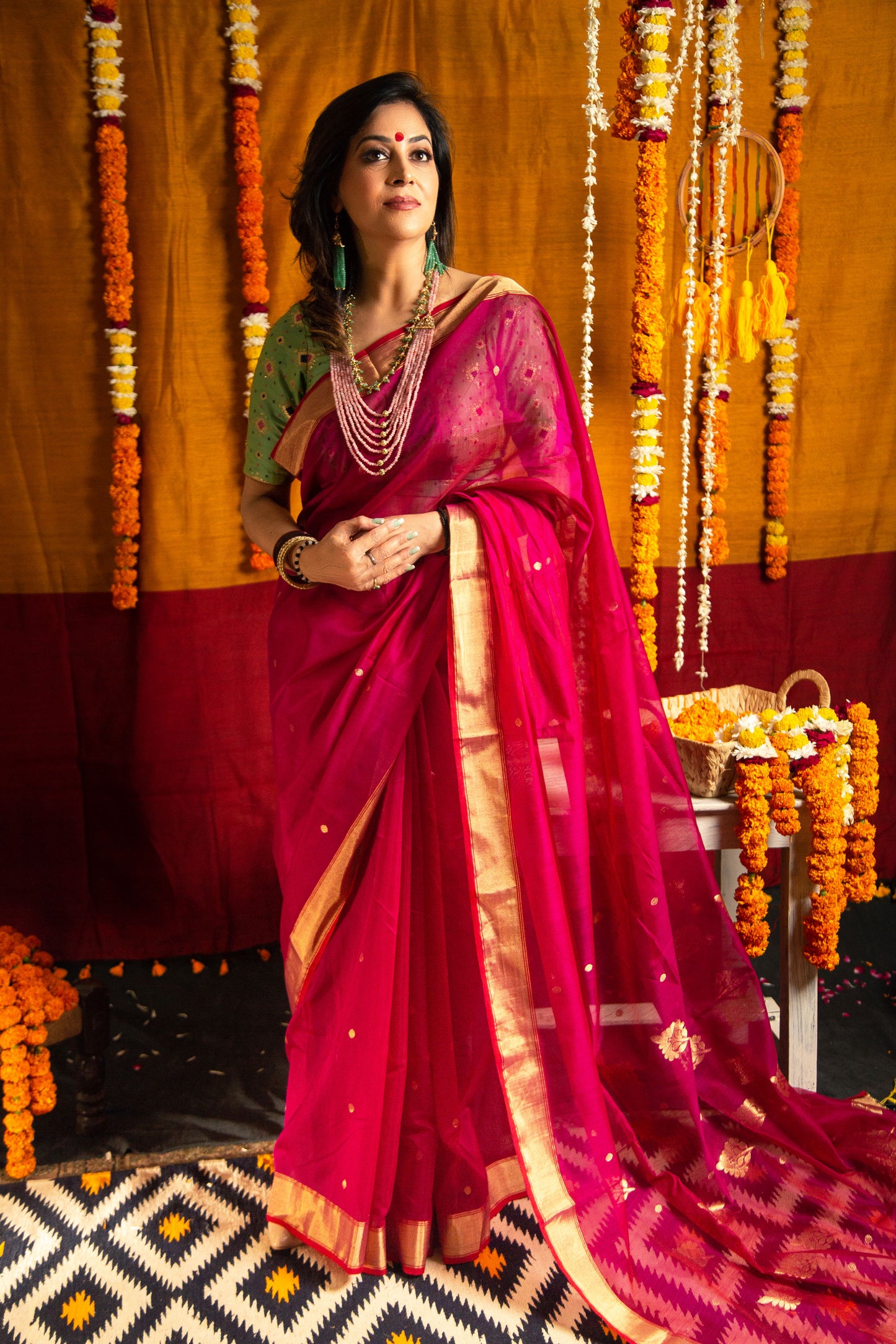 Queen Pink Premium Mercerised Chanderi Silk Saree
