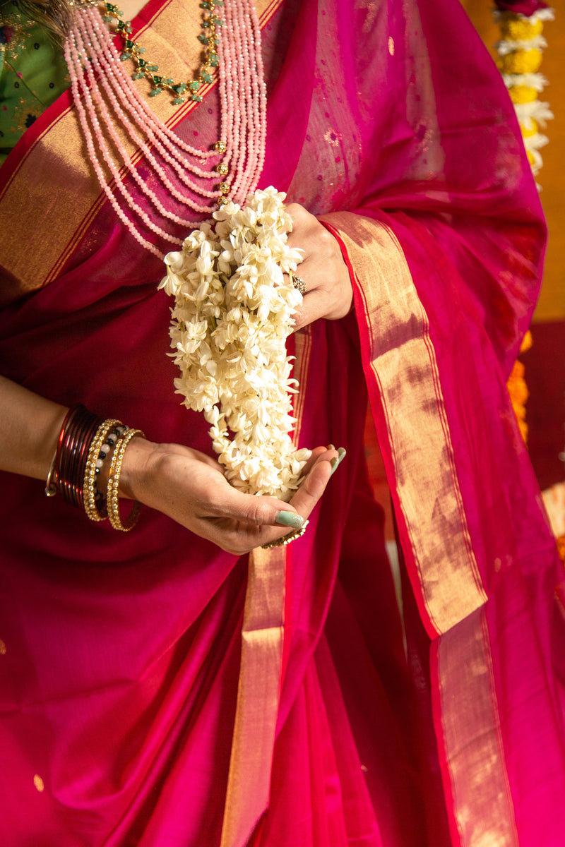 Queen Pink Premium Mercerised Chanderi Silk Saree