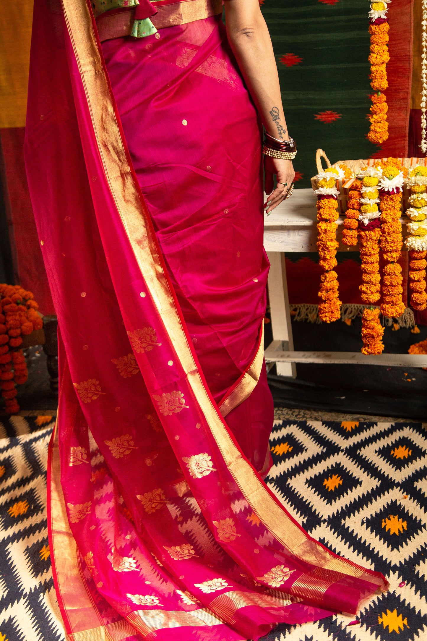 Queen Pink Premium Mercerised Chanderi Silk Saree