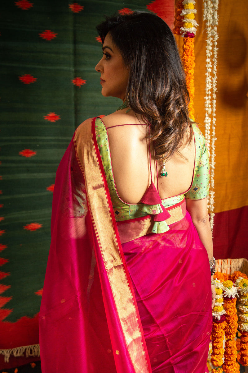 Queen Pink Premium Mercerised Chanderi Silk Saree