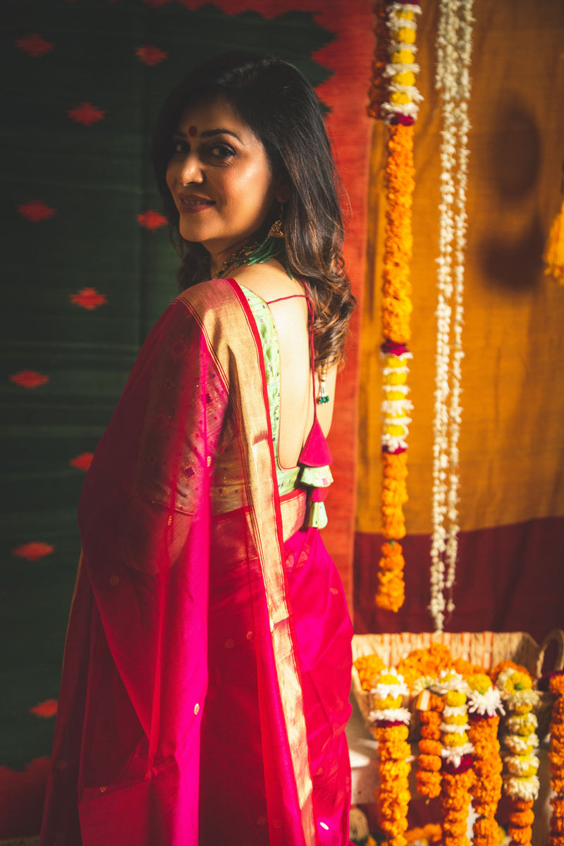 Queen Pink Premium Mercerised Chanderi Silk Saree