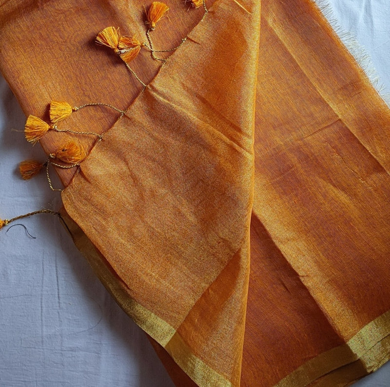 Mango Yellow Premium Linen Tissue Linen Silk Saree