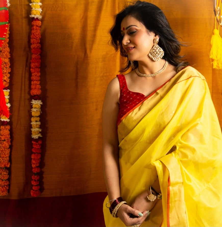 Cadmium Yellow Premium Mercerised Chanderi Silk Saree