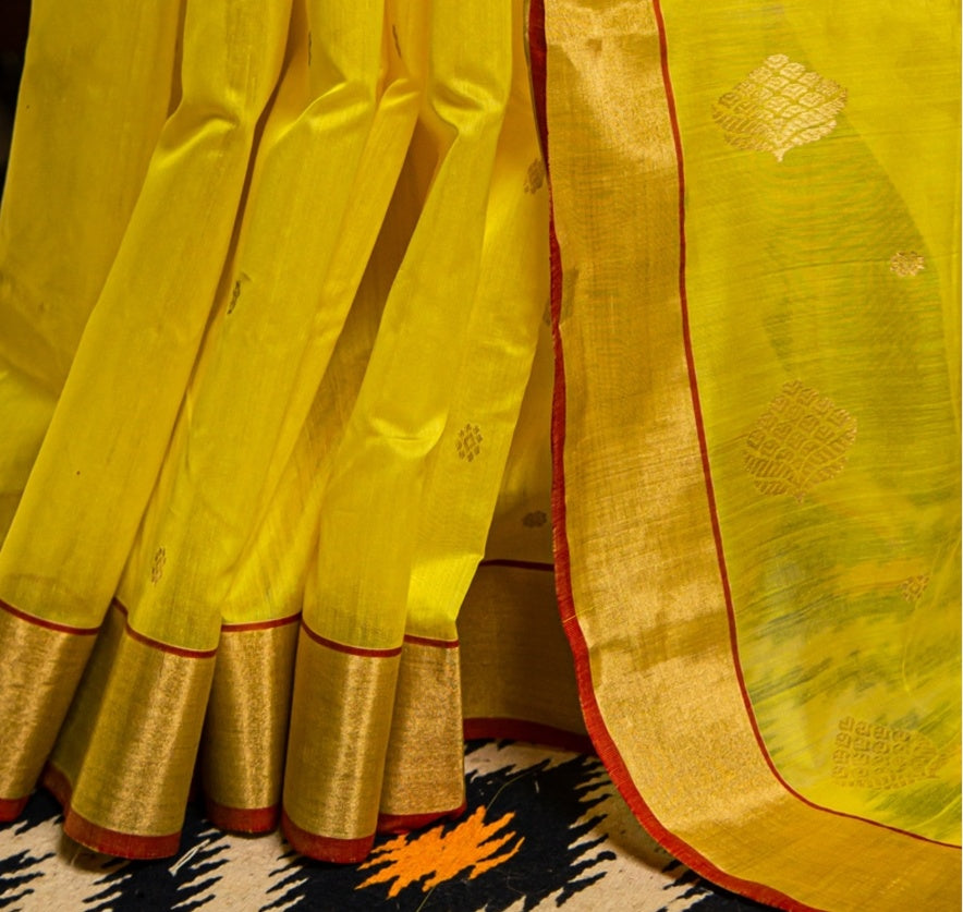 Cadmium Yellow Premium Mercerised Chanderi Silk Saree